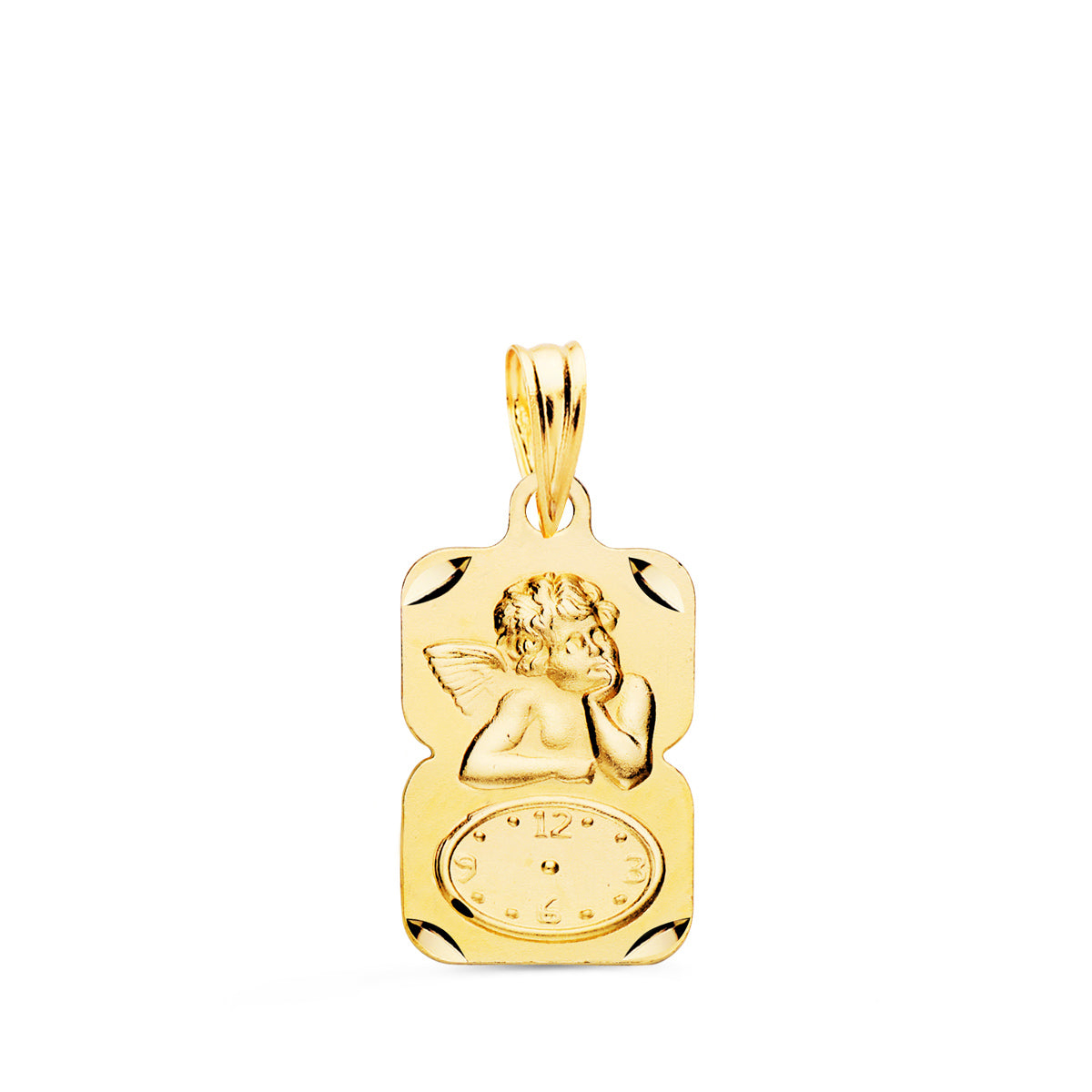 Medalla Rectangulo Angelito Burlon con Reloj Tallada 19 x 11 mm de oro amarillo 18K