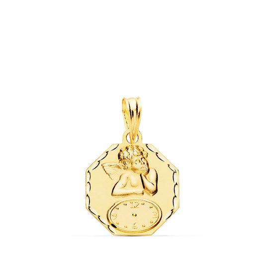 Medalla Octogonal Angelito Burlon con Reloj Tallada 15 x 15 mm de oro amarillo 18K