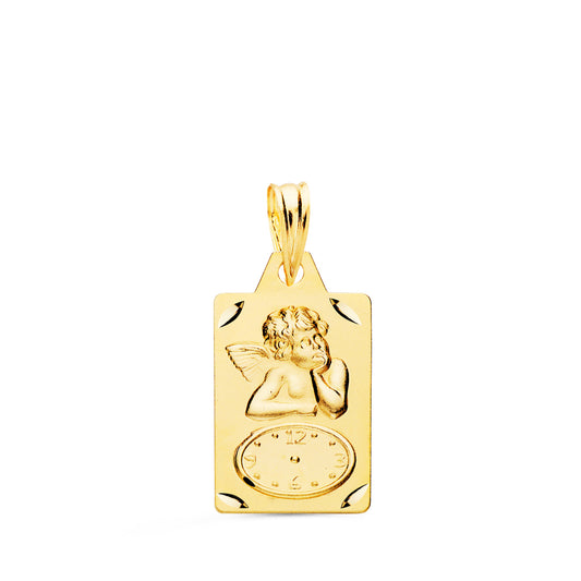 Medalla Rectangulo Angelito Burlon con Reloj Tallada 19 x 11 mm de oro amarillo 18K