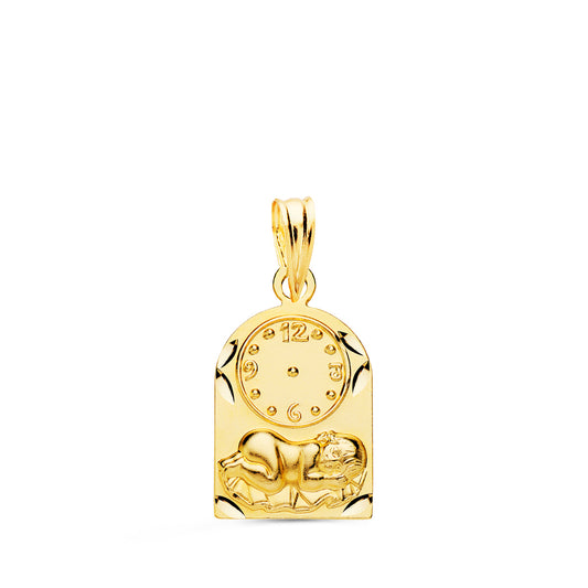 Medalla Arco Niño de la Hora con Reloj Tallada 18 x 11 mm de oro amarillo 18K