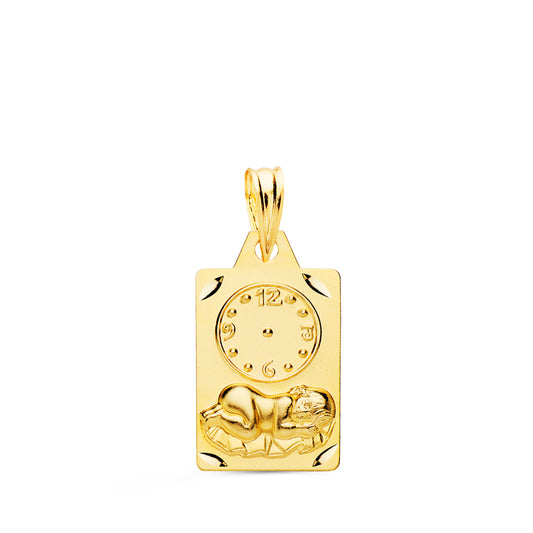 Medalla Rectangulo Niño de la Hora con Reloj Tallada 19 x 11 mm de oro amarillo 18K