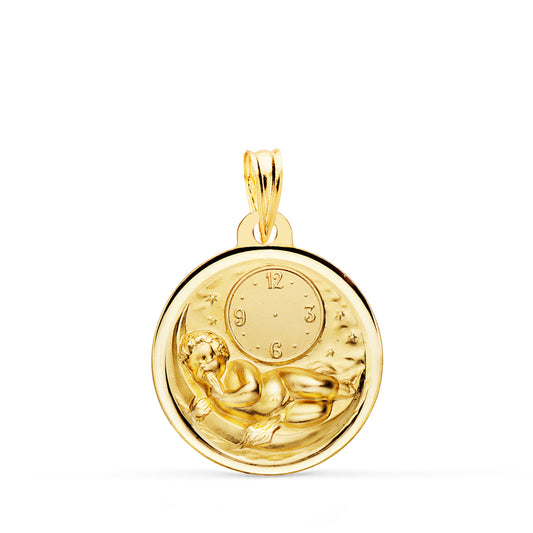 Medalla Niño de la Hora Sobre Luna con Reloj en Bisel 18 mm de oro amarillo 18K