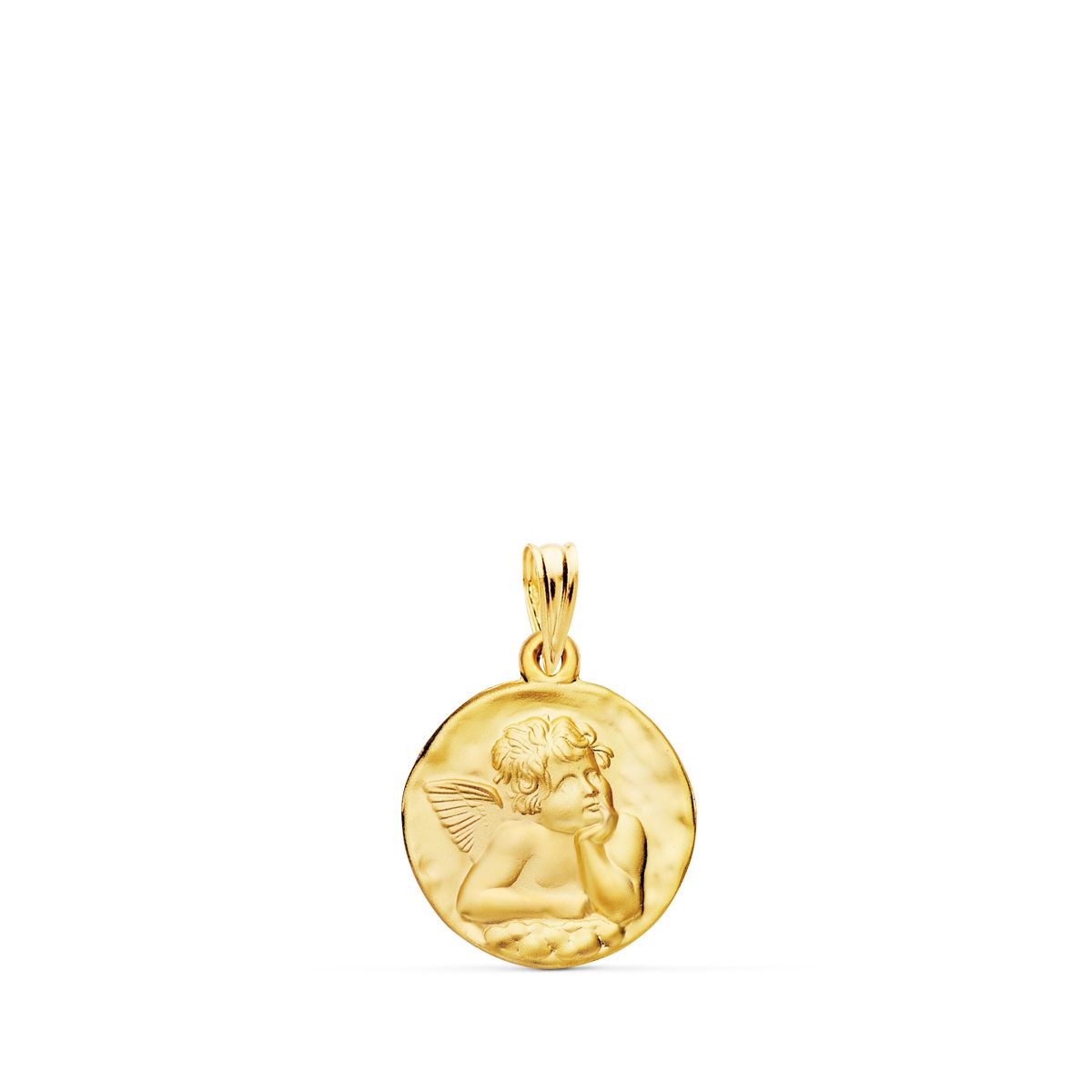 Medalla Redonda Angelito Burlon Matizado 16 mm de oro amarillo 18K