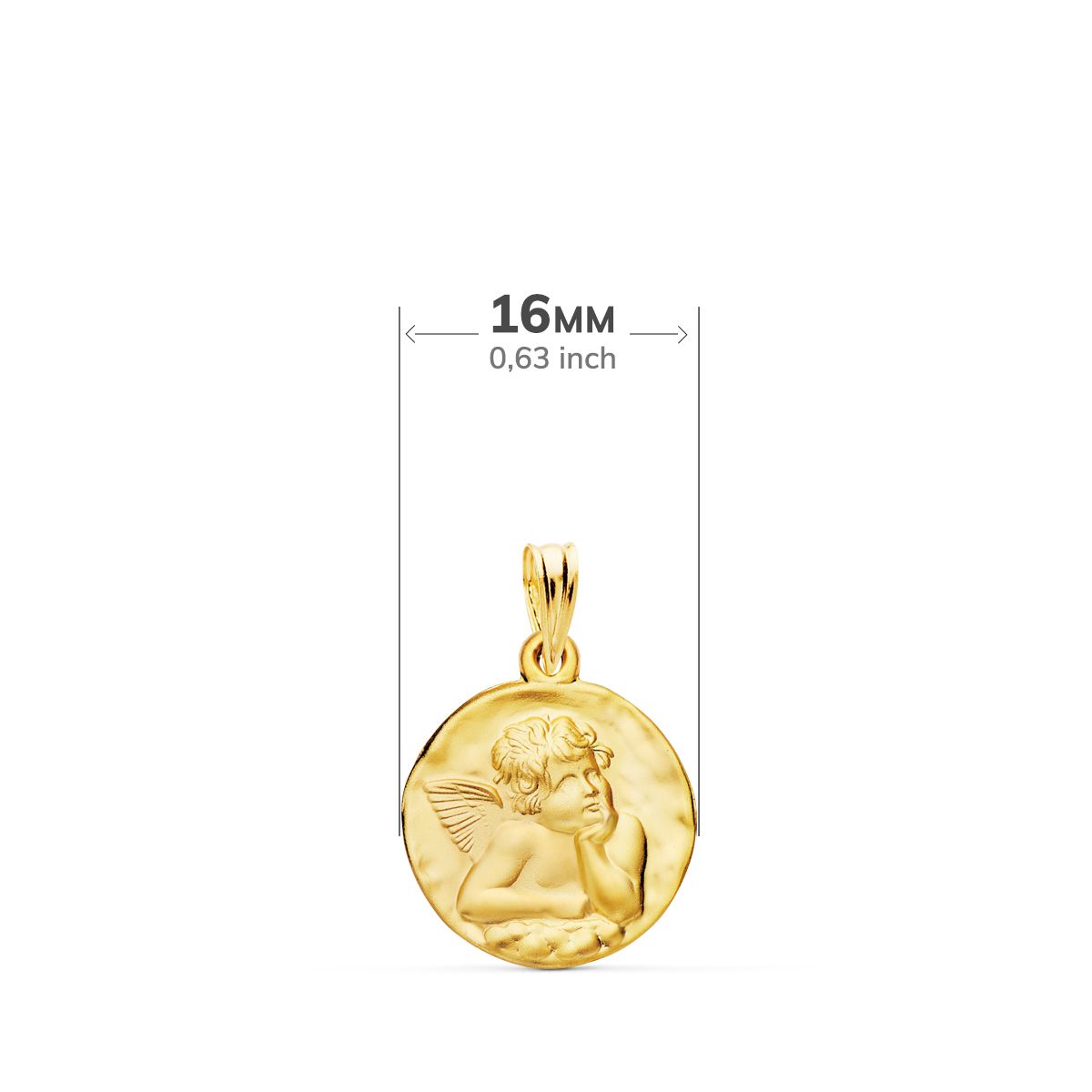 Medalla Redonda Angelito Burlon Matizado 16 mm de oro amarillo 18K