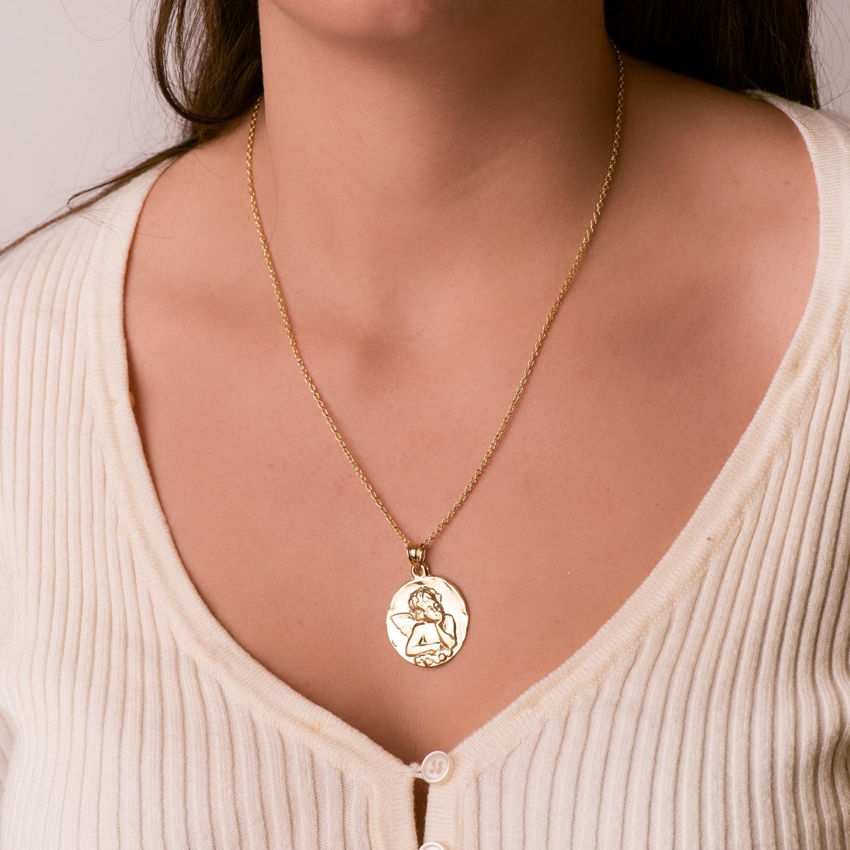 Medalla Angel Burlon Brillo 28 mm de oro amarillo 18K