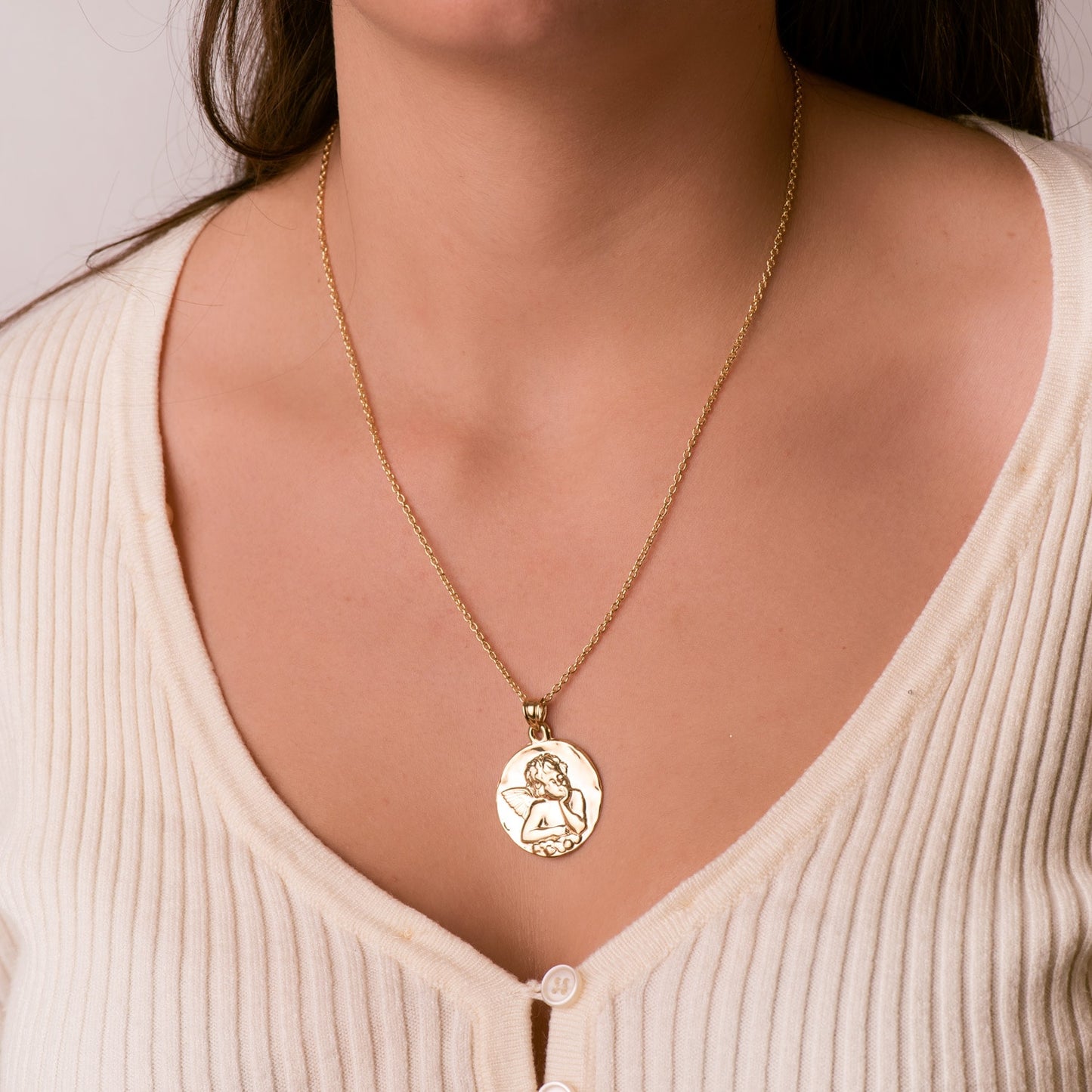 18K MEDALLA ORO AMARILLO ANGEL BURLON BRILLO 28 MM