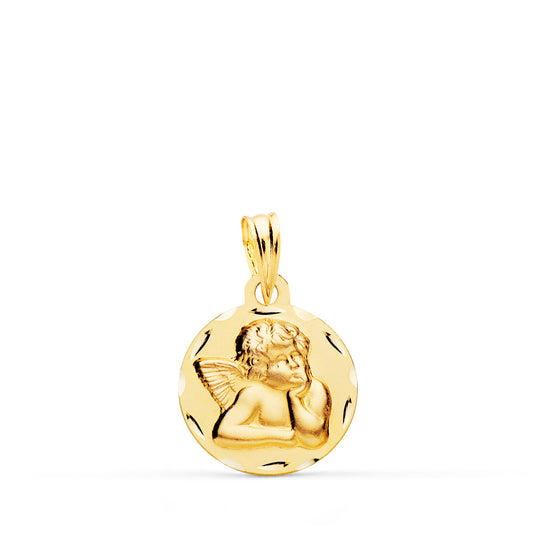 Medalla Redonda Angelito Burlon Tallada 14 mm de oro amarillo 18K