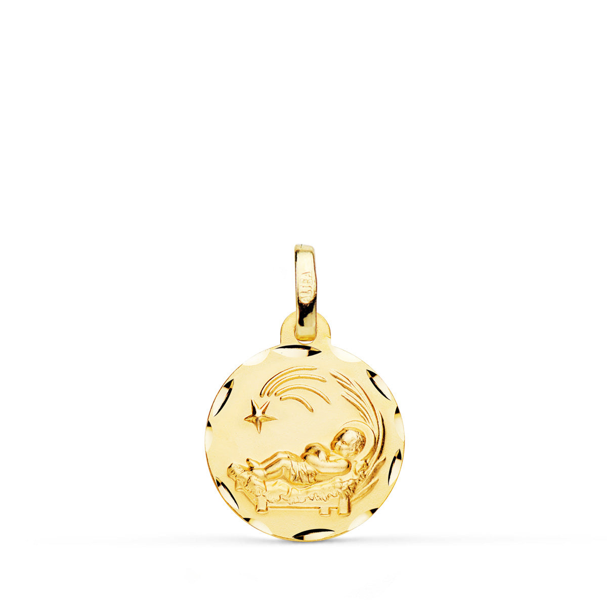 Medalla Niño del Pesebre Tallada 14 mm de oro amarillo 18K