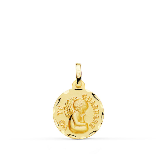 9K MEDALLA ORO AMARILLO TALLADA ANGEL " YO TE GUARDARE " 14 MM