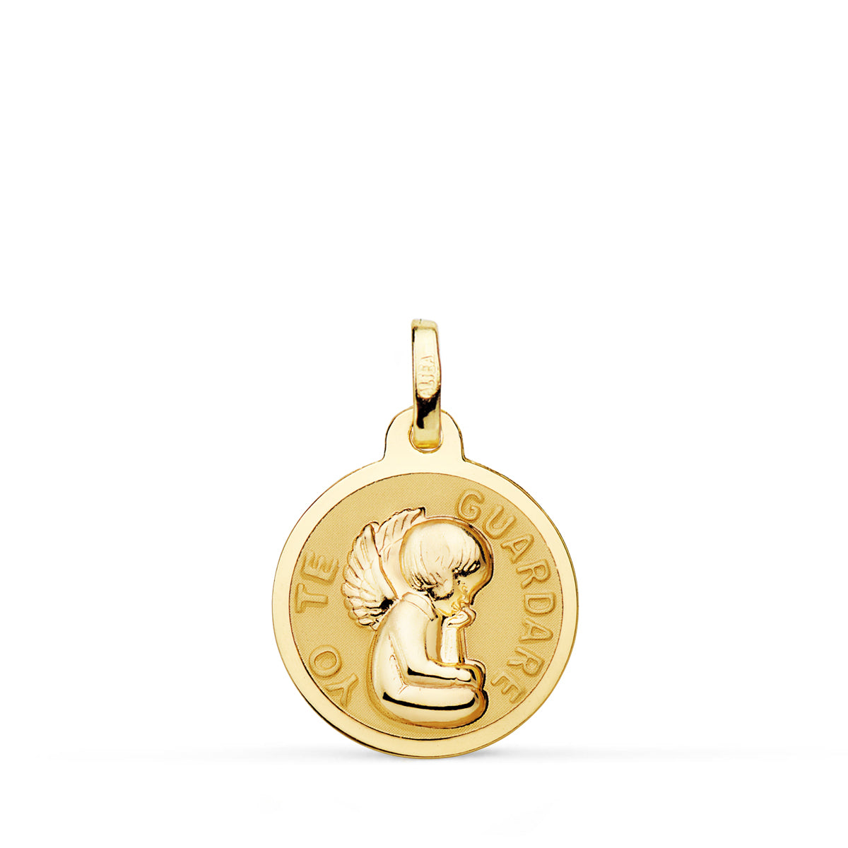 Medalla Angel " Yo Te Guardare " Brillo 16 mm de oro amarillo 18K
