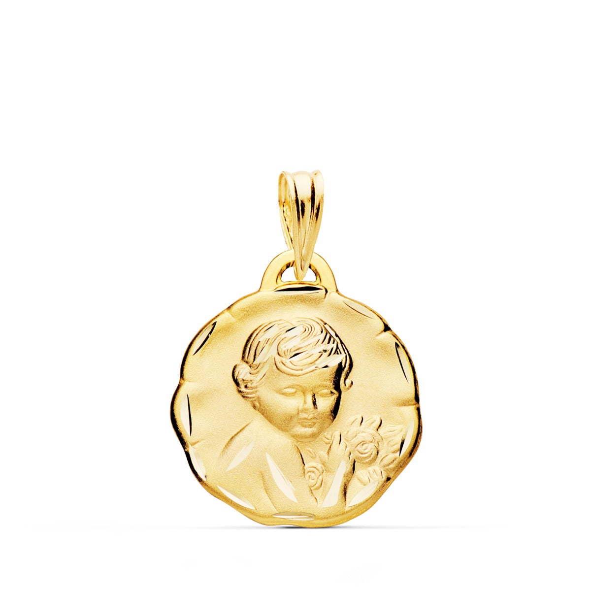 Medalla Angel Querubin Tallado 19 mm de oro amarillo 18K