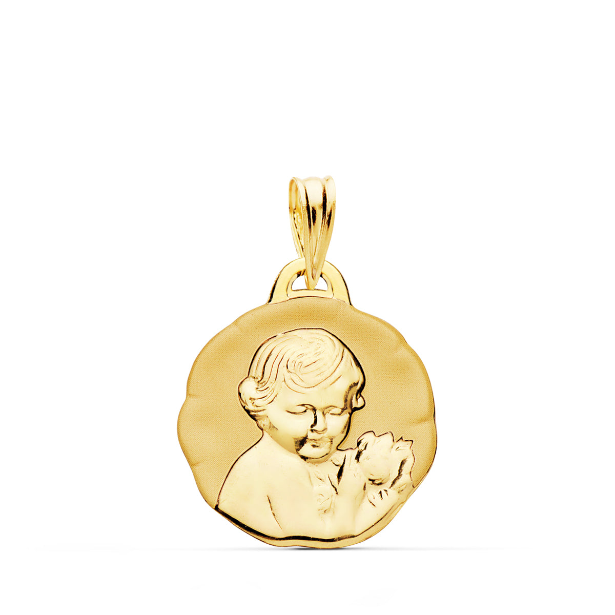 Medalla Angel Querubin Brillo 19 mm de oro amarillo 18K