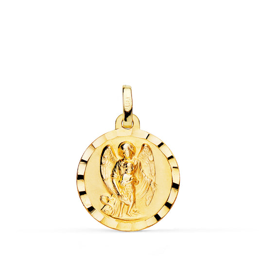 Medalla Angel de la Guarda Borde Tallado 18 mm de oro amarillo 18K