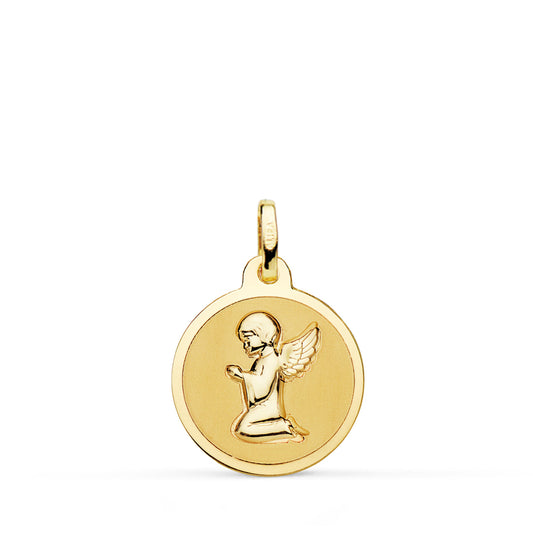 Medalla Angelito Rezando Brillo 16 mm de oro amarillo 18K