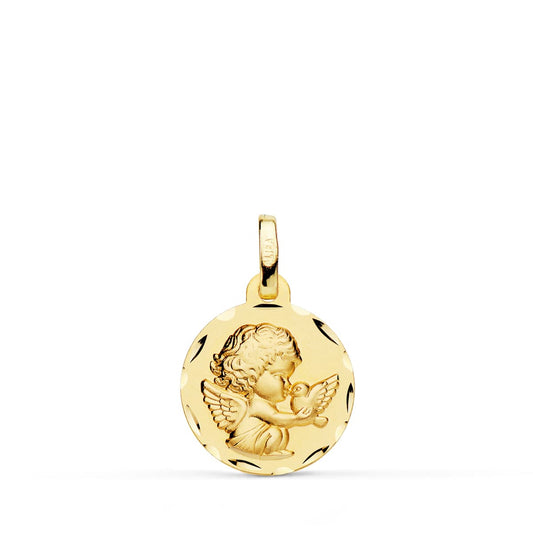 18K MEDALLA ORO AMARILLO ANGELITO BURLON Y PALOMA 14 MM