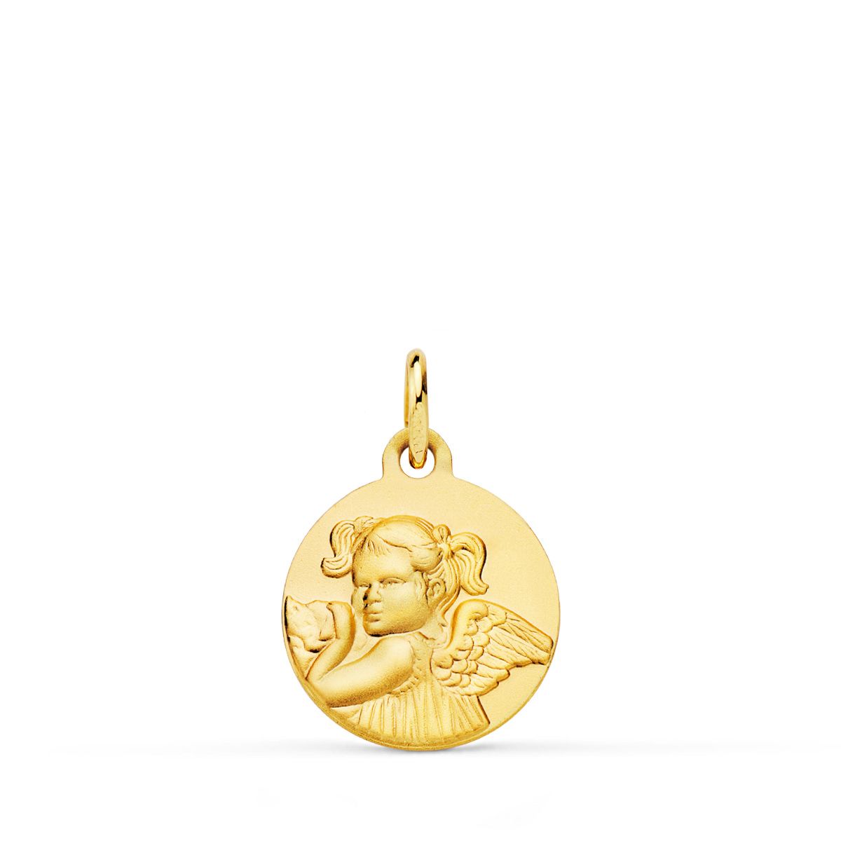 Medalla Angel Niña Revoltosa Matizada 14 mm de oro amarillo 18K