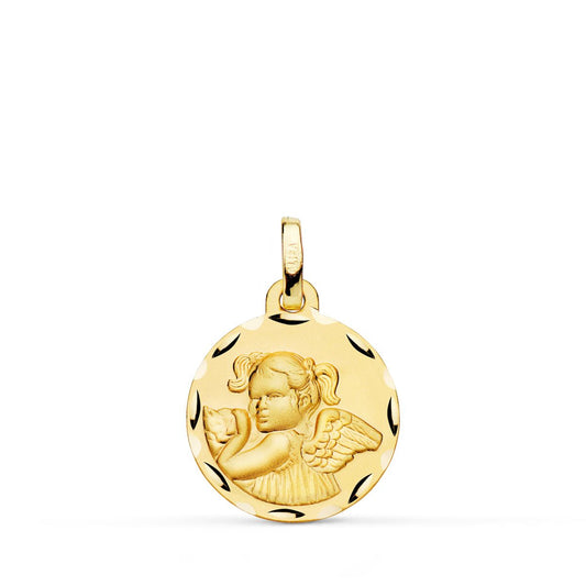 Medalla Angel Niña Revoltosa Tallada 16 mm de oro amarillo 18K