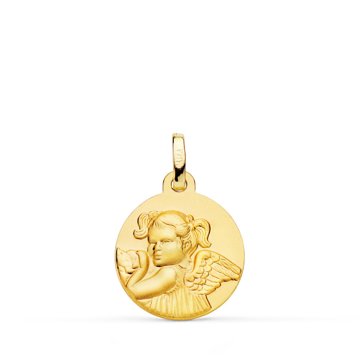 Medalla Angel Niña Revoltosa Matizada 16 mm de oro amarillo 18K