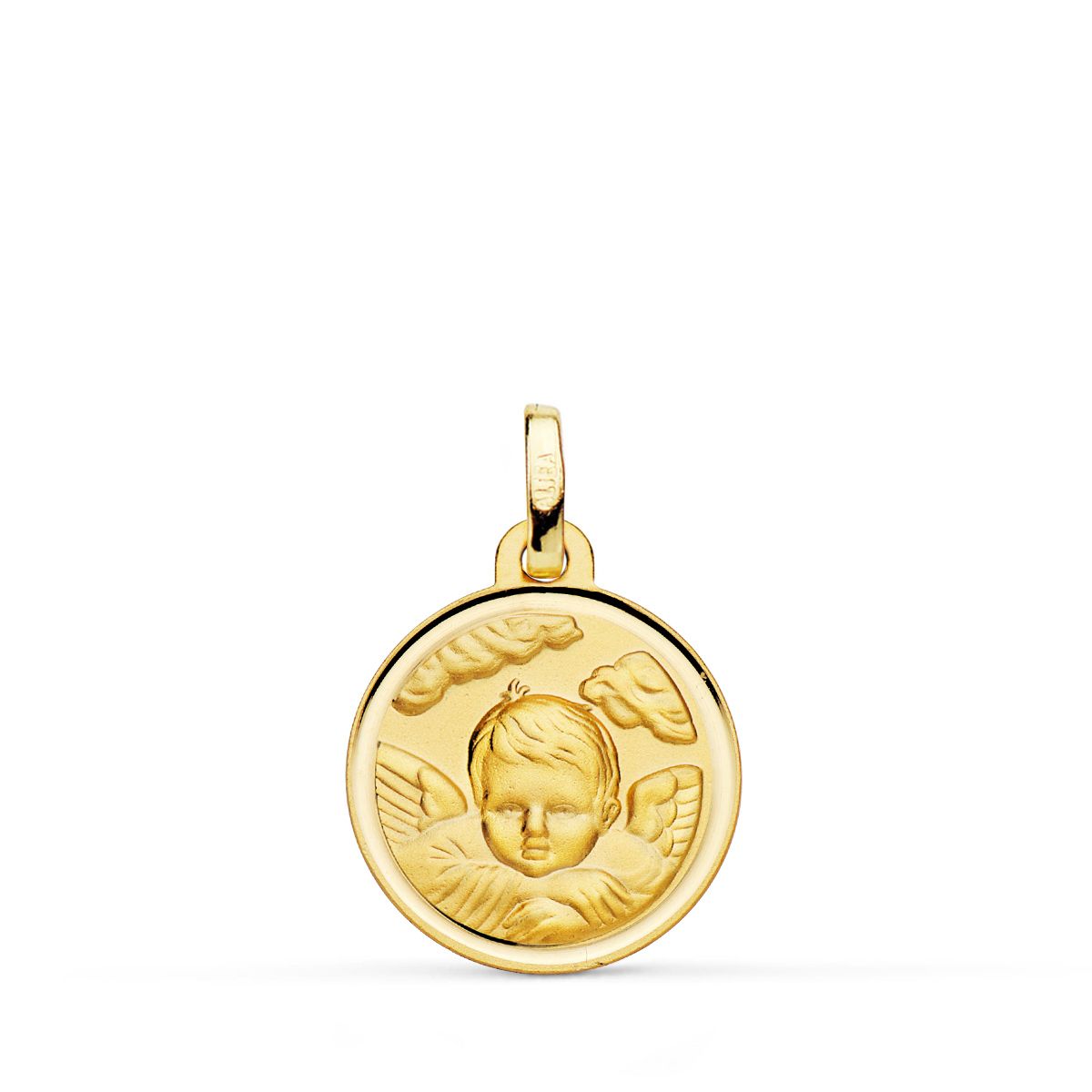 Medalla Angel Niño en la Nube Bisel 16 mm de oro amarillo 18K