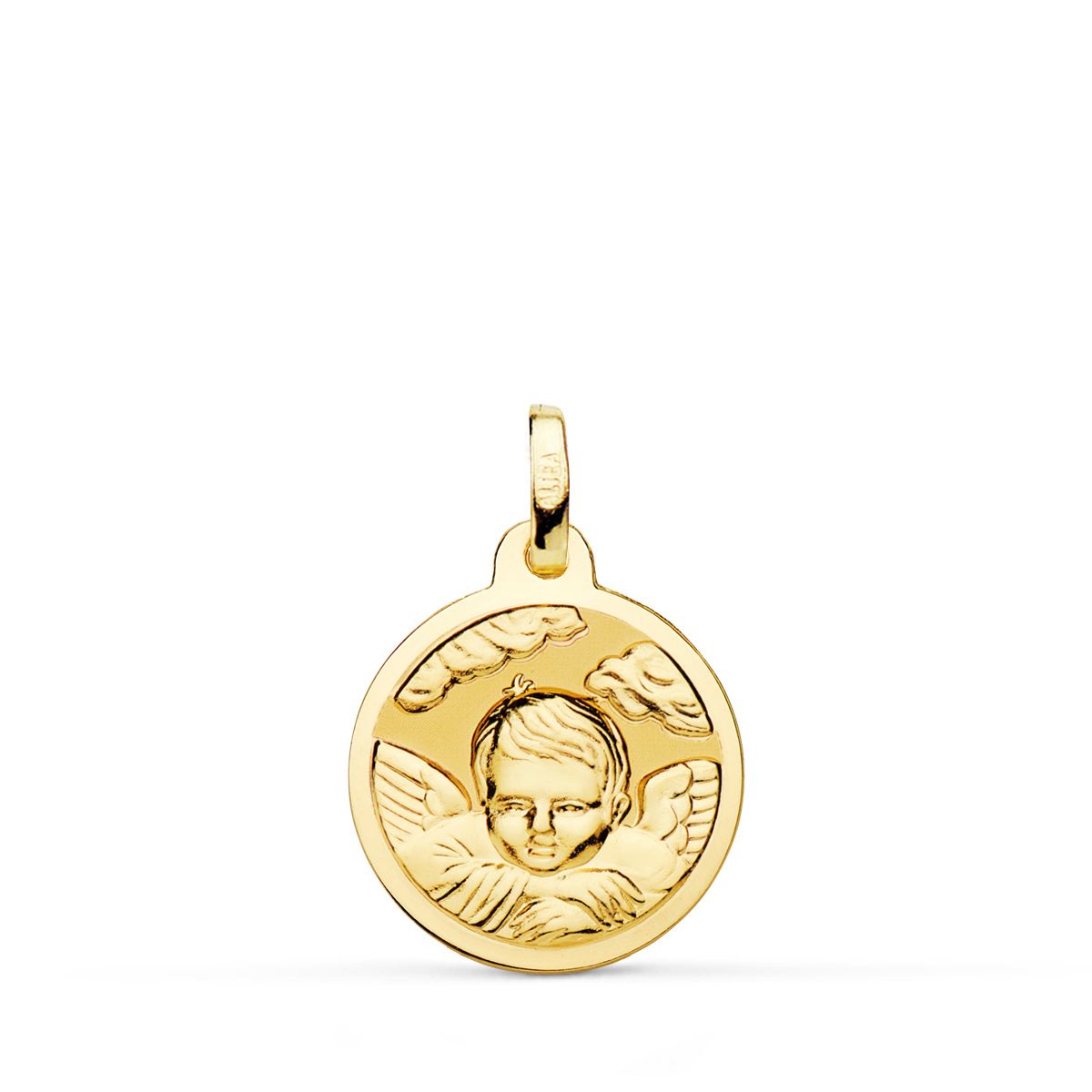Medalla Angel Niño en la Nube Brillo 16 mm de oro amarillo 18K