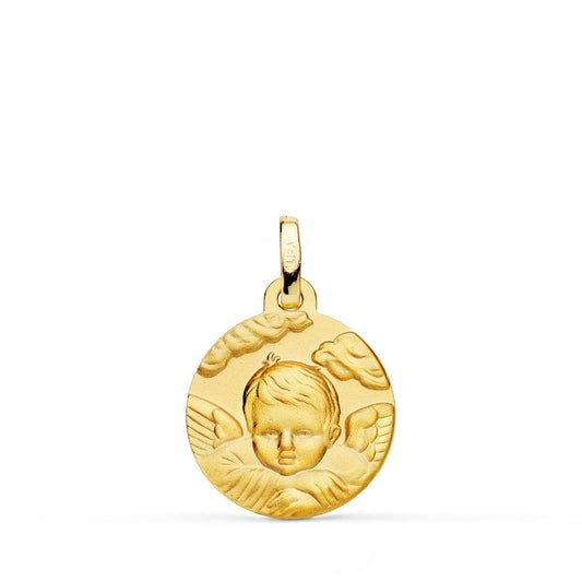 Medalla Angel Niño en la Nube Matizado. 16 mm de oro amarillo 18K