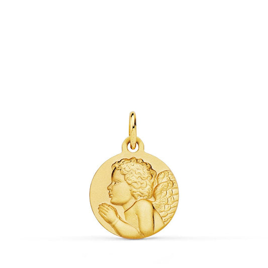 18K MEDALLA ORO AMARILLO ANGEL NIÑO PIADOSO REZANDO MATIZADO. 14 MM