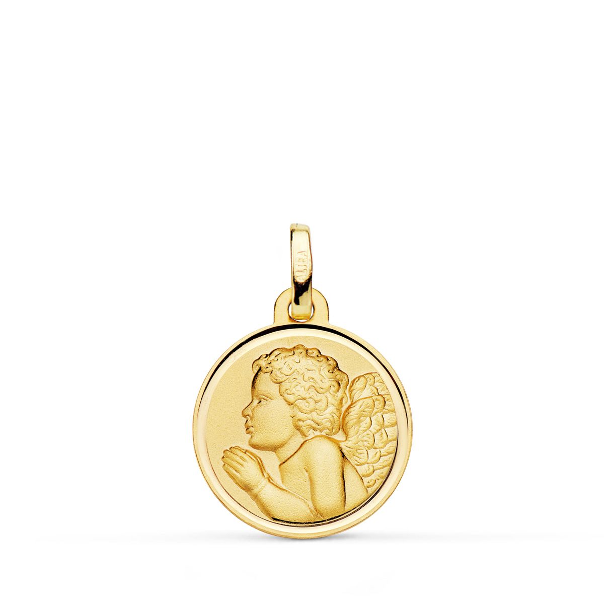 Medalla Angel Niño Piadoso Rezando Bisel 16 mm de oro amarillo 18K