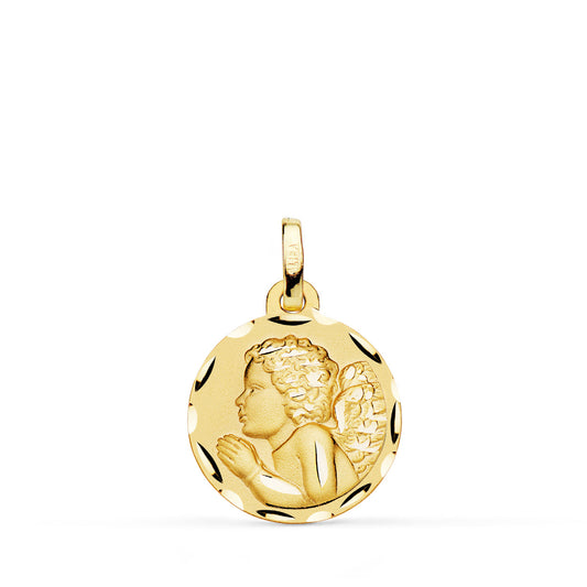 Medalla Angel " Niño Piadoso " Rezando Tallado 16 mm de oro amarillo 18K