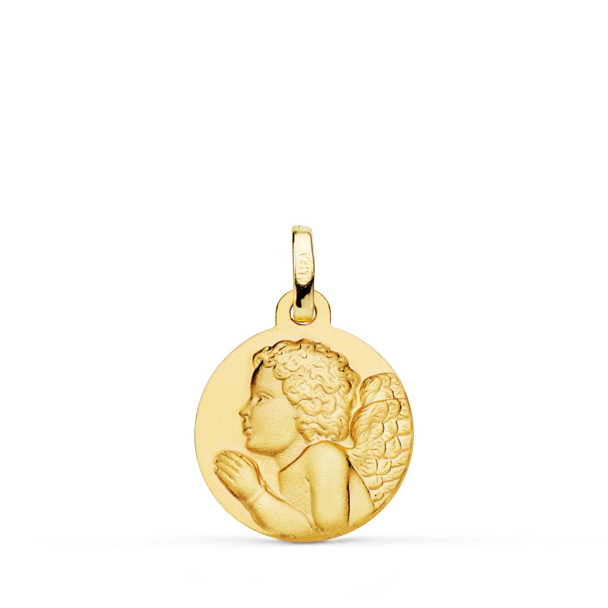 Medalla " Angel Niño Piadoso " Rezando Matizado. 16 mm de oro amarillo 18K