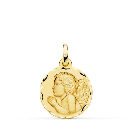 18K MEDALLA ORO AMARILLO ANGEL NIÑO PIADOSO REZANDO TALLADO 18 MM
