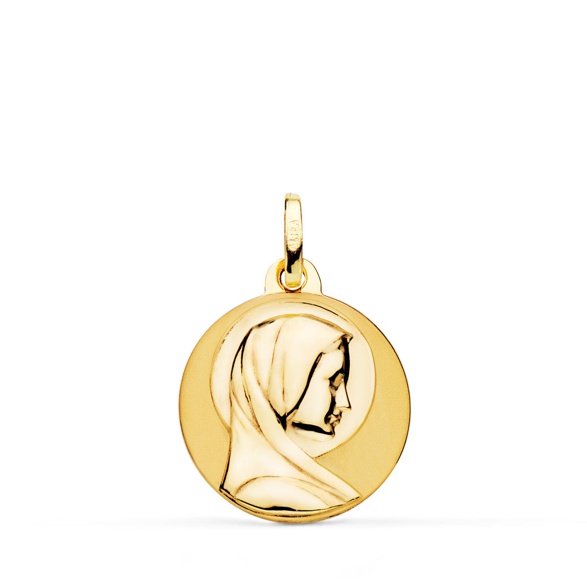 Medalla Maria Francesa Lisa Matizada y Brillo 18 mm de oro amarillo 18K