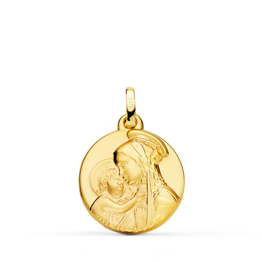 Medalla Madre " Divina Ternura " 18 mm de oro amarillo 18K