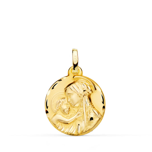 Medalla Madre " Divina Ternura " Tallada 18 mm de oro amarillo 18K