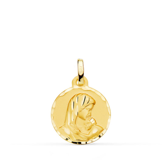 Medalla Madre Amor Maternal Tallada 16 mm de oro amarillo 18K