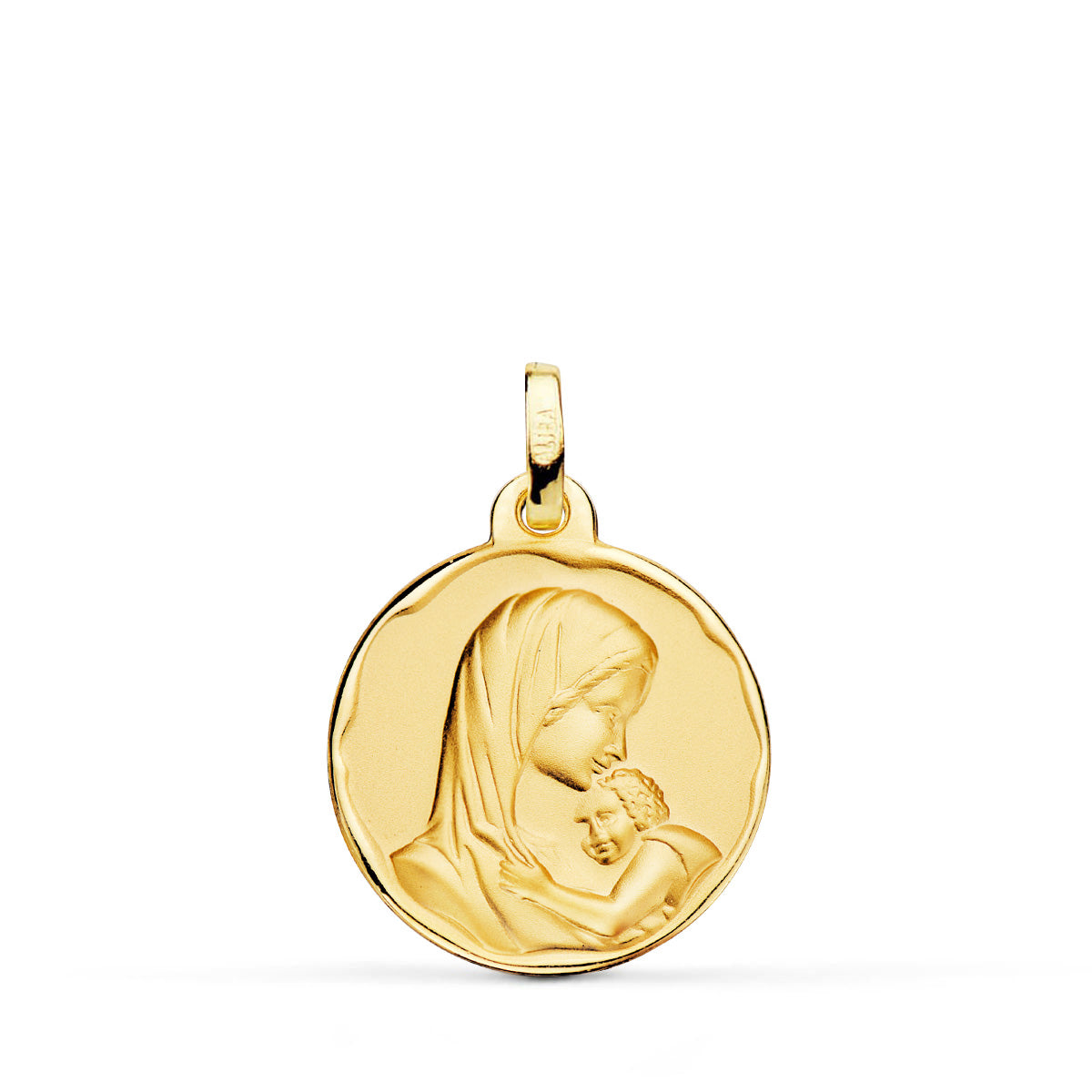 Medalla Virgen Madre Amor Maternal 18 mm de oro amarillo 18K
