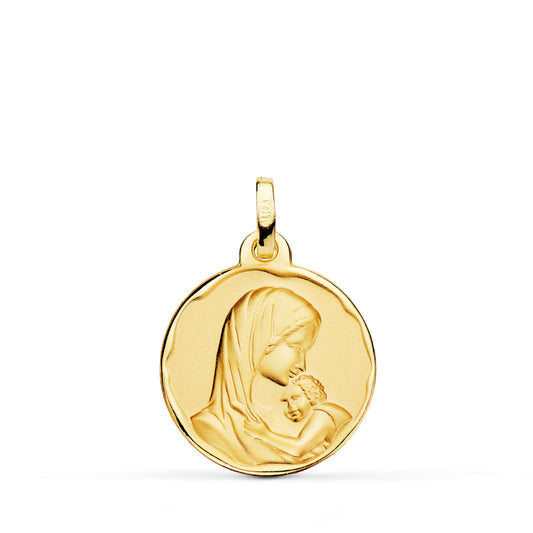 Medalla Virgen Madre Amor Maternal 18 mm de oro amarillo 18K
