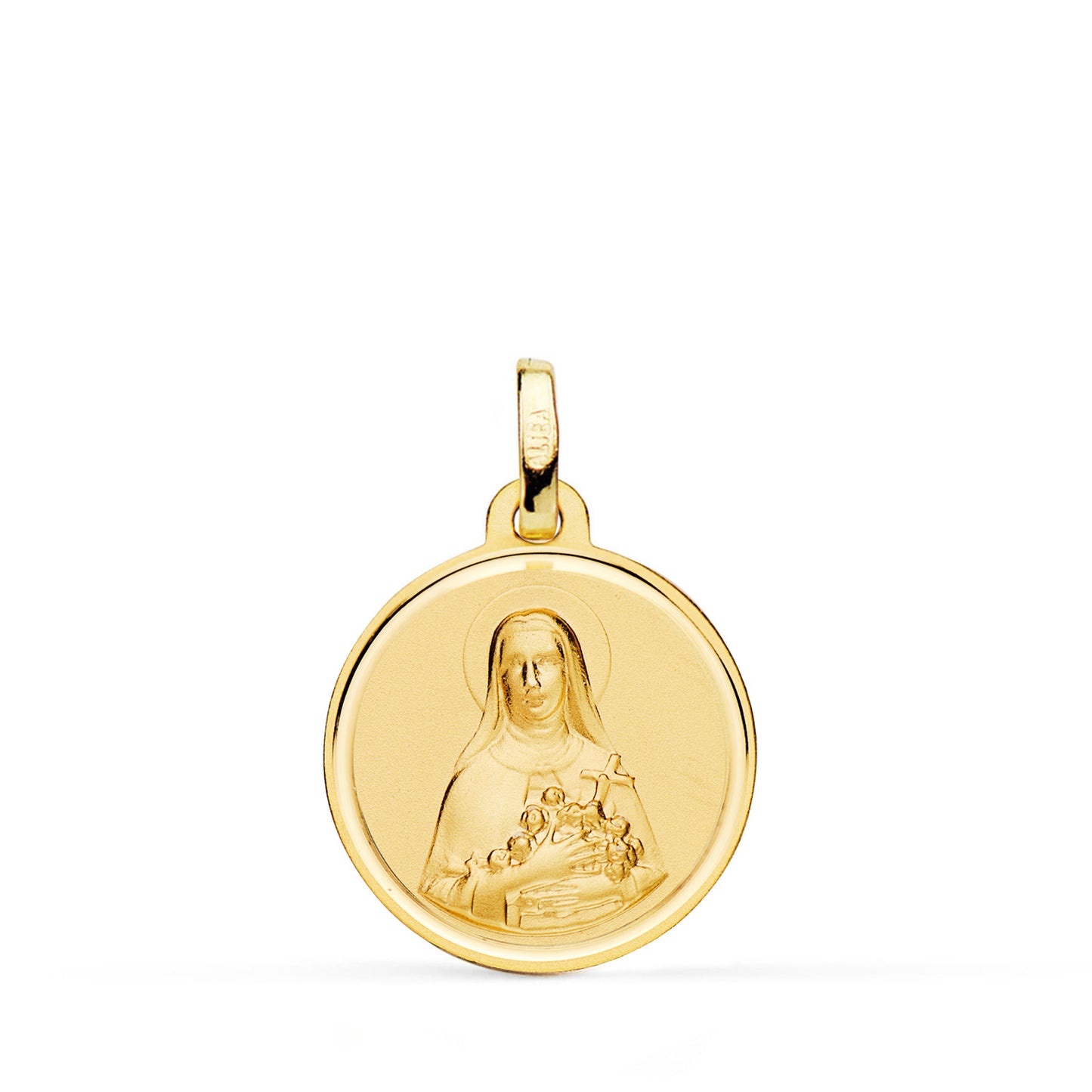 Medalla Santa Teresa Bisel 18 mm de oro amarillo 18K