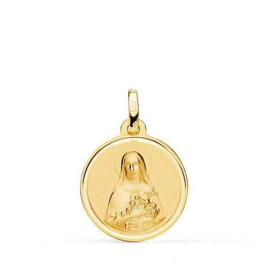 Medalla Santa Teresa Bisel 18 mm de oro amarillo 18K