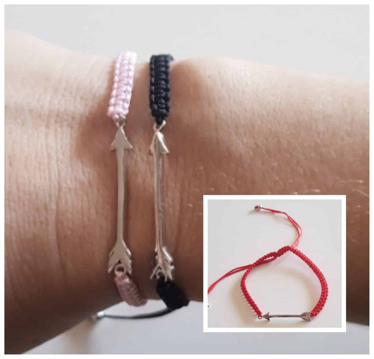 Pulsera flecha macramé de plata de ley