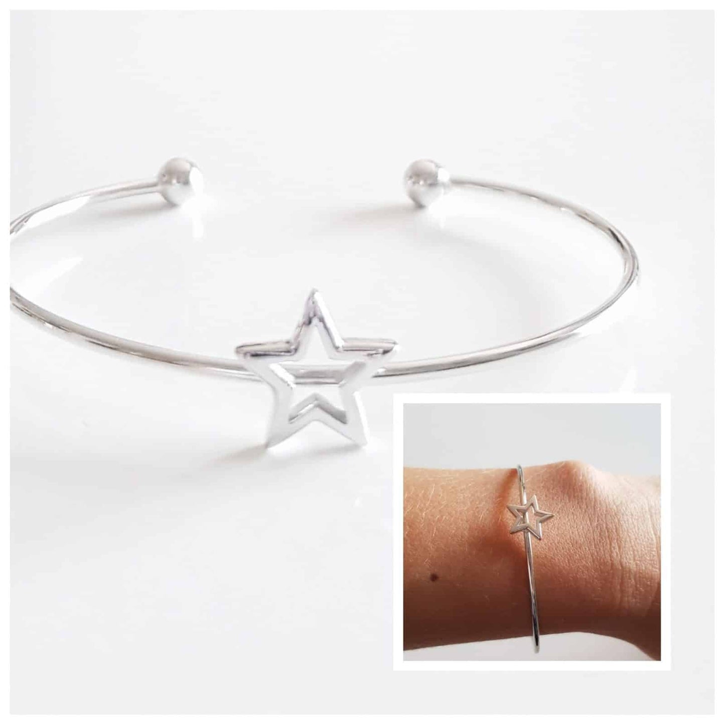 Pulsera rígida estrella de plata de ley