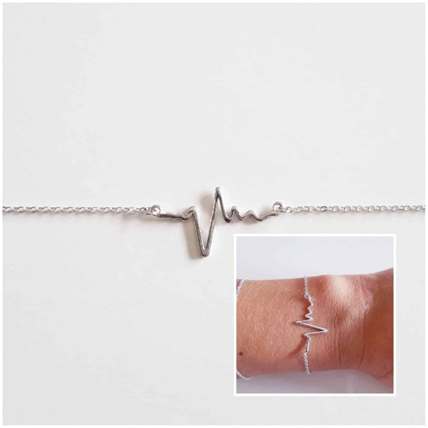 Pulsera electrocardiograma de plata de ley