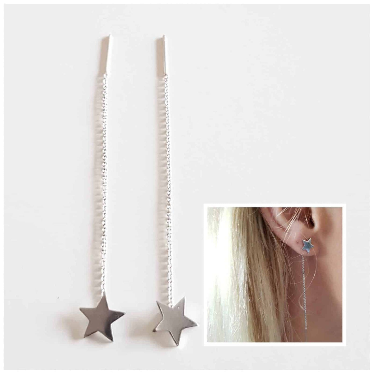 Pendiente rock estrella de plata de ley