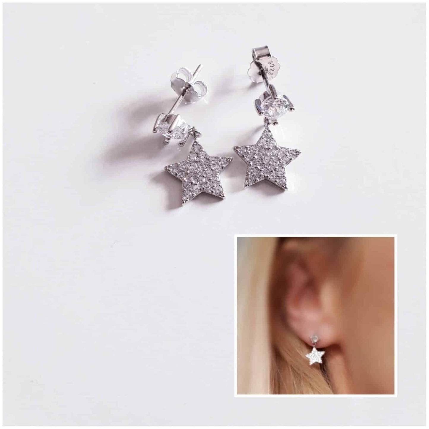 Pendiente shine star de plata de ley