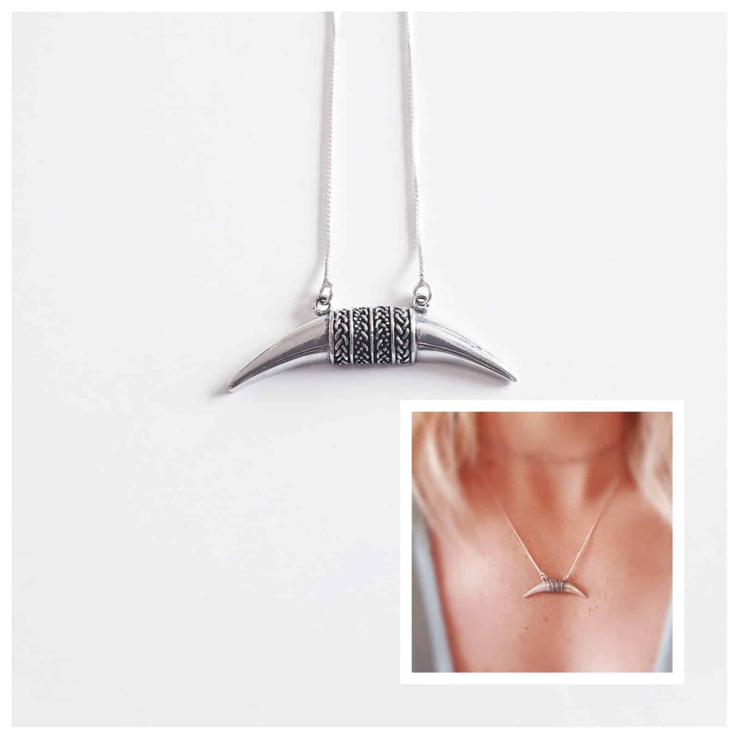 Collar boho luna de plata de ley