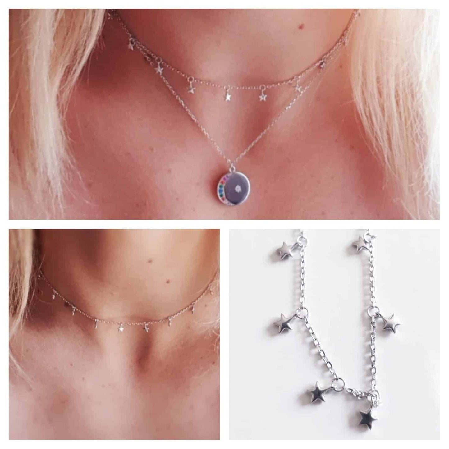 Collar multiestelar adaptable de plata de ley