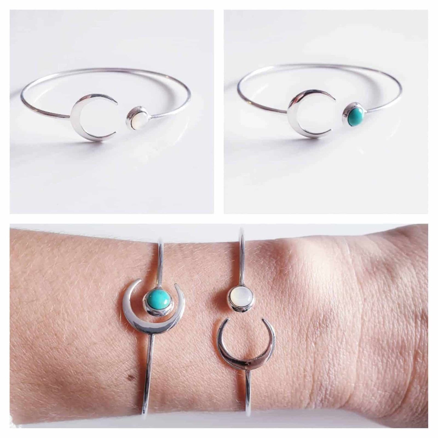 Pulsera luna creciente rígida de plata de ley