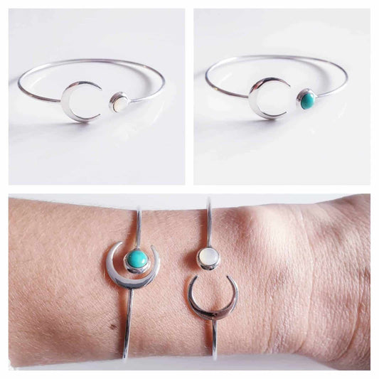 Pulsera luna creciente rígida de plata de ley - Joyería Zafir