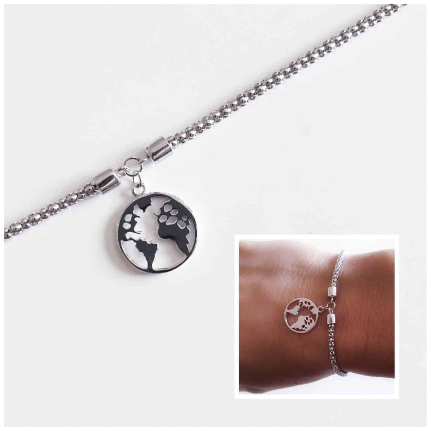 Pulsera mundo de plata de ley