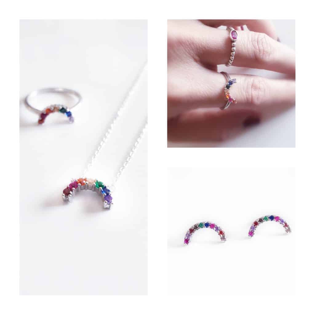 Anillo arcoiris de plata de ley