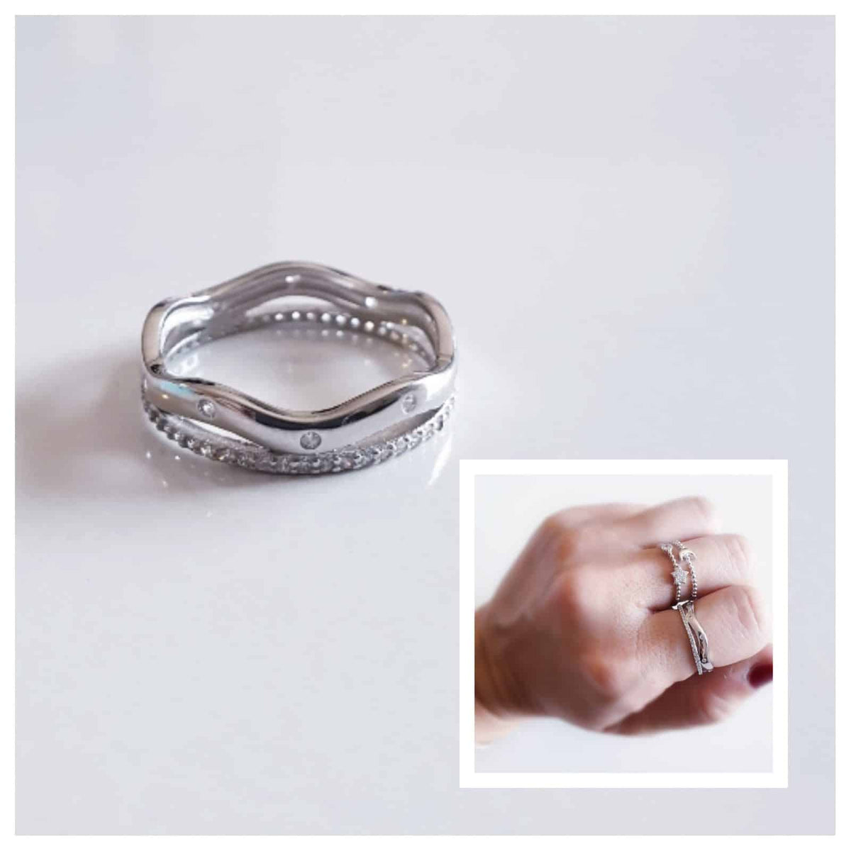 Anillo curve de plata de ley - vista adicional